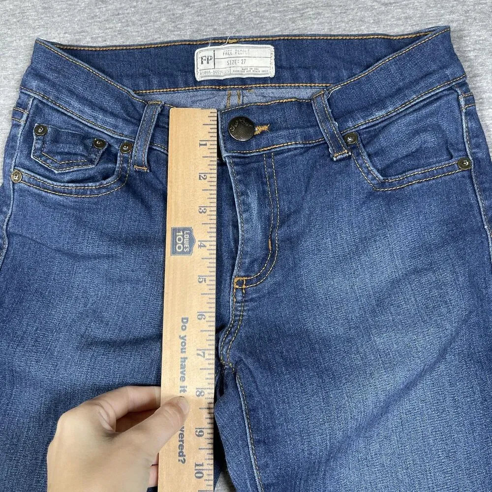 Free People Jeans Womens 27 Blue Flared Distressed Frayed Hem Bell Bottoms Y2K
